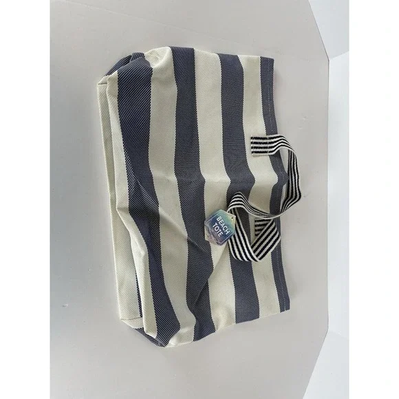 Beach Tote, Mesh, White And Blue Stripes With‎ Handle