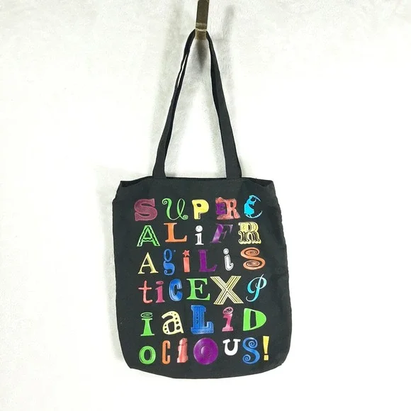 Disney Mary Poppins‎ Supercalifragilisticexpialidocious Black Canvas Tote Bag