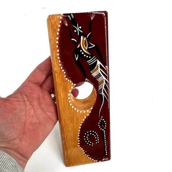 Australian Wooden Indigenous Hand Painted Wine Bottle Holder‎