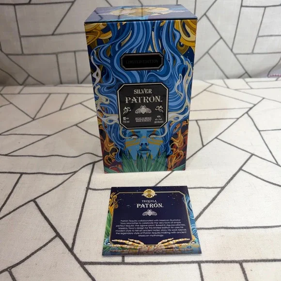 Patron Silver Tequila Limited Edition Tin Tavo Montañez Blue Aztec Art 750ml‎