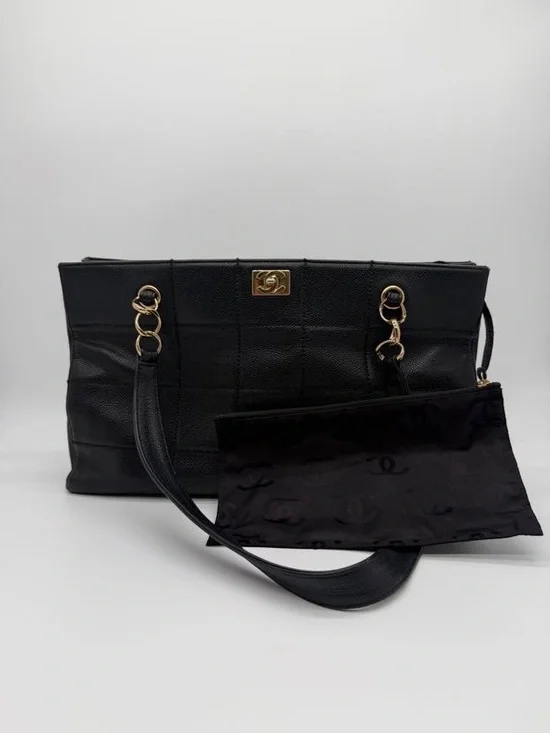 Vintage Chanel Caviar Tote Chocolate Bar Leather Tote with Gold Hardware