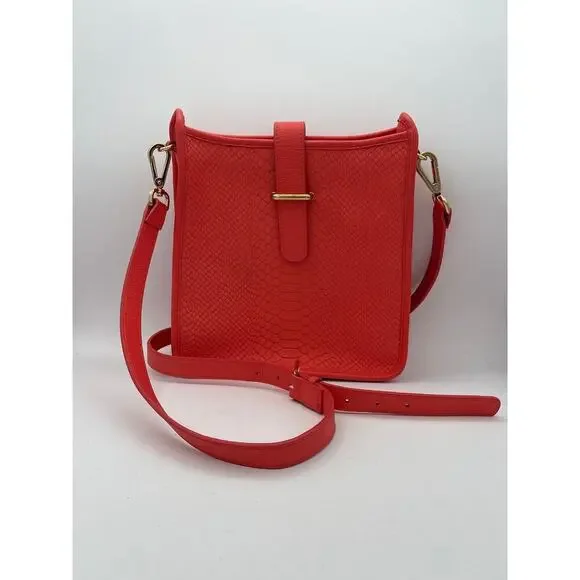 Women’s Gigi New York Coral Leather Crossbody Purse w/ Snakeskin Pattern