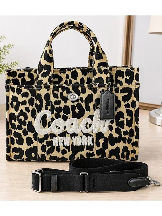Coach New York Leopard Print Canvas Tote / Crossbody Bag