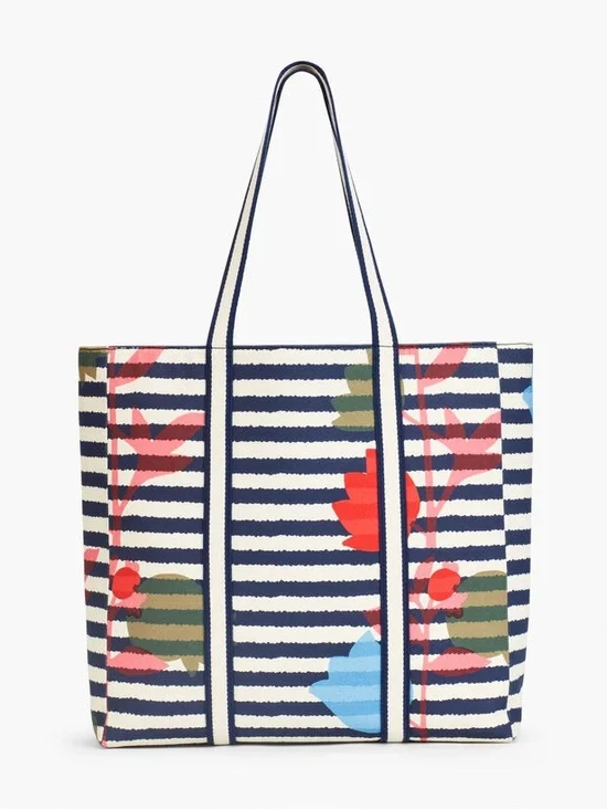 Talbots Flowers & Stripes Canvas Tote Bag striped pattern colorful floral