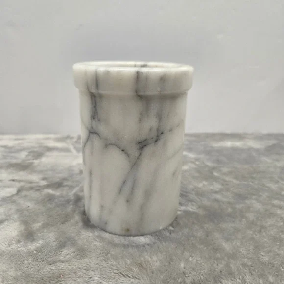 White Marble Wine Chiller Utensil Holder Heavy Solid‎ Stone Grey Veined Cylinder