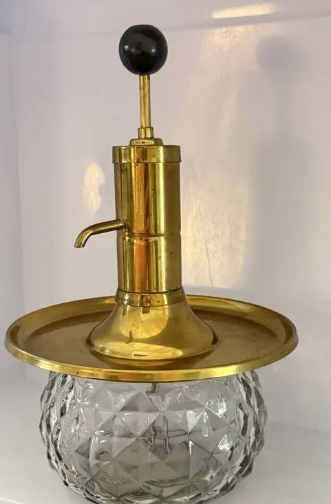 Vintage MCM Sherman Decorative Glass Brass Spirits Liquor Pump Dispenser 12”