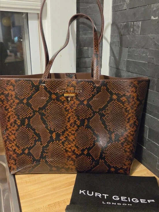Kurt Geiger NWT Brown Snakeskin Tote & Dustbag