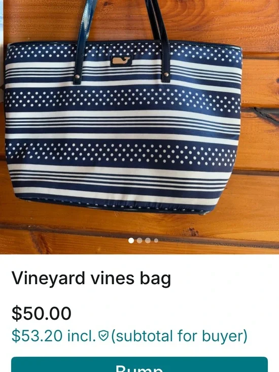 Vineyard Vines Navy and White Striped Polka Dot Tote Bag