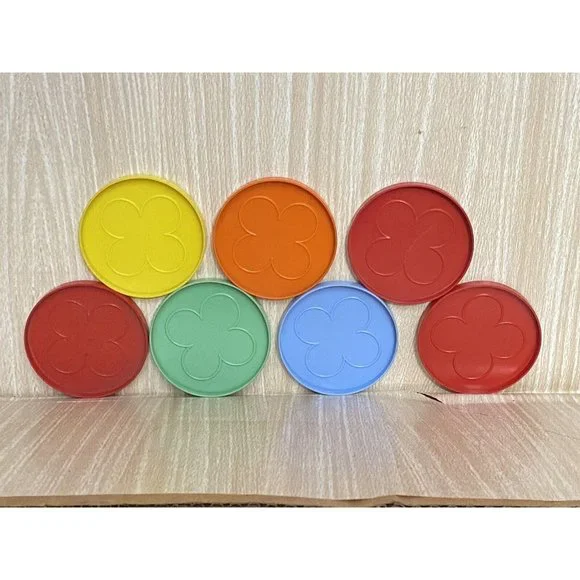 Bonnyware  Rainbow Colors Flower Plastic Coasters Set‎ of 7