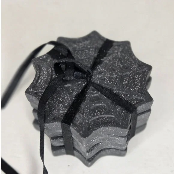 Spider Web Coasters Set of 4 Charcoal Grey Silver Glitter Halloween Gothic Decor