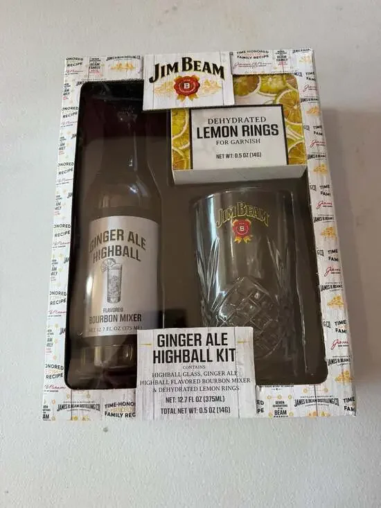 Jim Beam Ginger Ale Highball Kit with Highball Glass and Flavored Bourbon Mixer