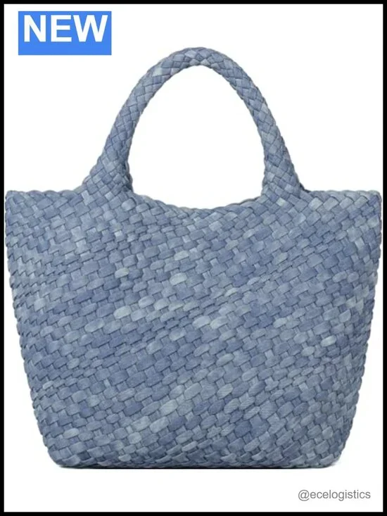 Vegan Leather Woven Shoulder Tote Handbag with Detachable Satchel Strap Handmade