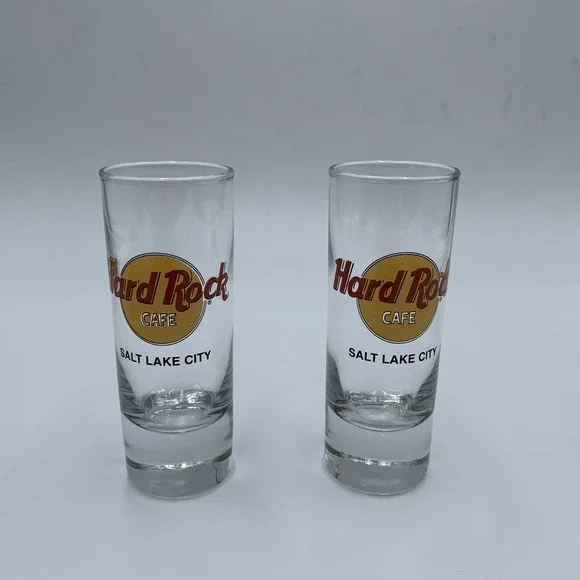 Hard Rock Cafe Shot Glass Set Salt‎ Lake City Clear Excellent Tall Shooter 2pc