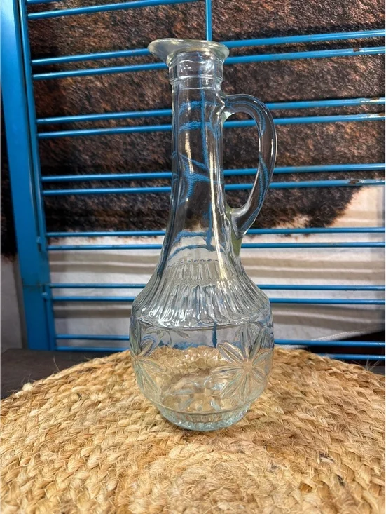 Clear Glass Decorative Pitcher with Floral Design
