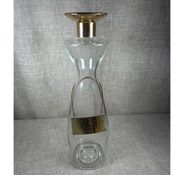 Gin Decanter Good Vintage Mid Century Modern Glass Gold Stopper 12 Inch