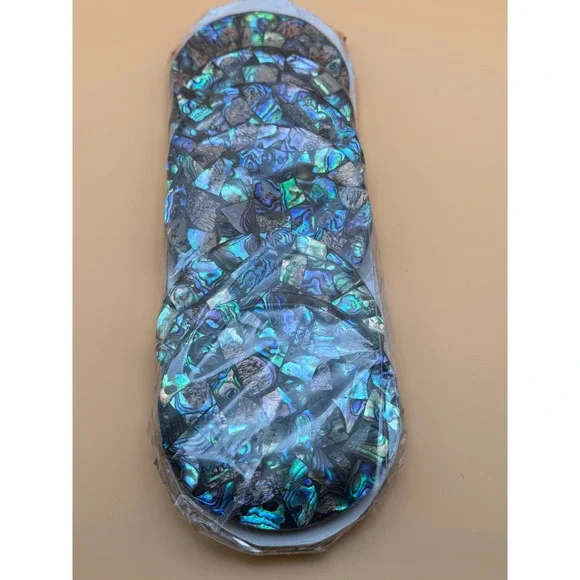 Vintage Abalone Shell Mosaic Coasters Set of 6 Iridescent Paua Cork Back 3.5