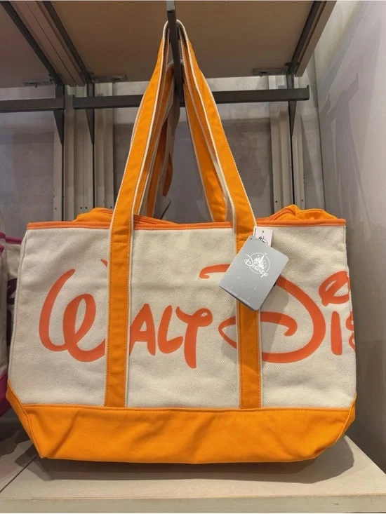 Disney Park 2026 WDW Logo Mania Park Hopper Large Canvas Zipper Orange Tote Bag