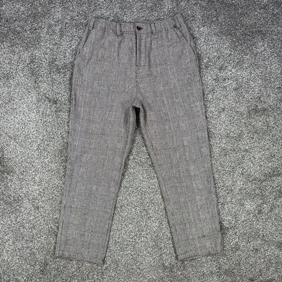 Malbon Golf Glen Plaid Tapered Pants Mens Medium Brown White Active Trousers