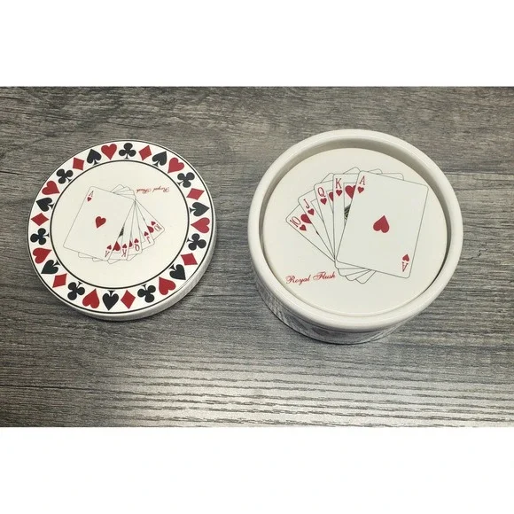 American Atelier Casino Royale Ceramic Coaster Set Holder Playing Cards Poker