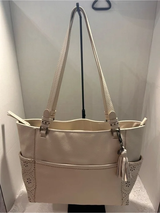 The Sak Sequoia pebbled Leather Tote Bag – Cream Perforated Floral Medallion
