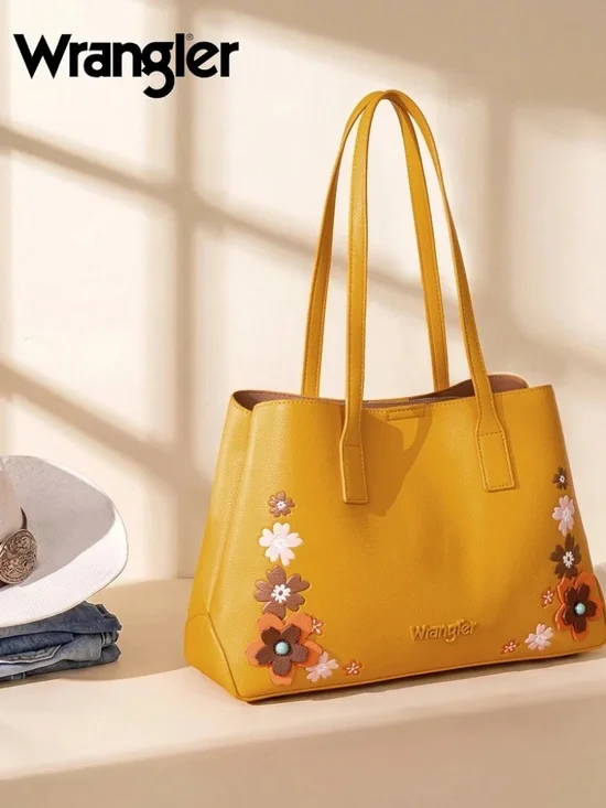 Wrangler Floral Accent Tote Shoulder Bag Yellow
