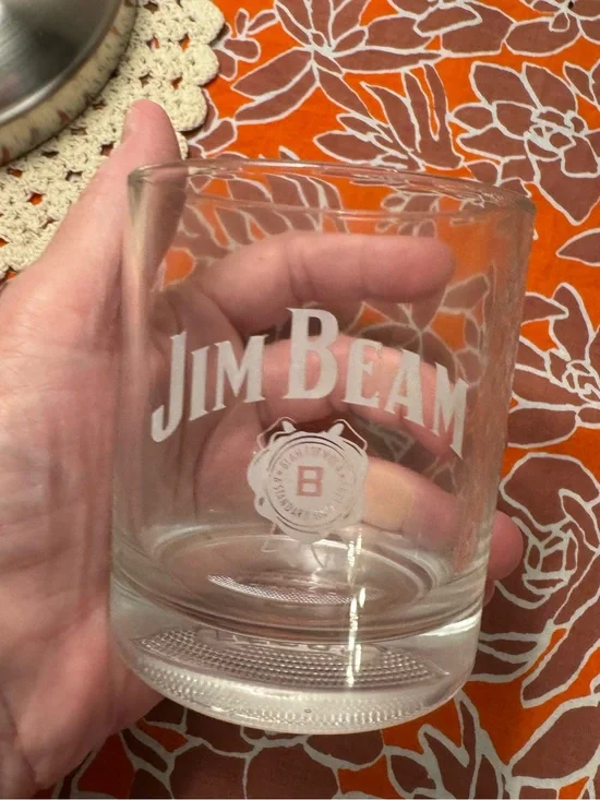 JIM BEAM Whiskey/bourbon Glass Etched football bottom