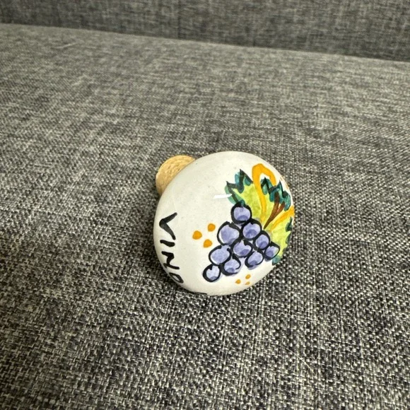 Hand Painted Ceramic Wine Bottle Stopper Vino Chianti Grape Design Italian Decor