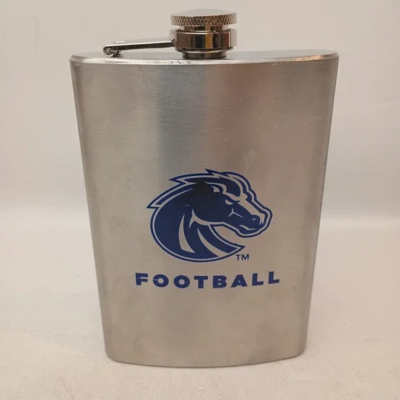 Boise State Broncos Football 8 oz Stainless Steel Flask , Crome/Blue