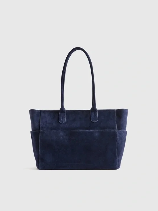 Quince Hudson Suede Tote in midnight blue