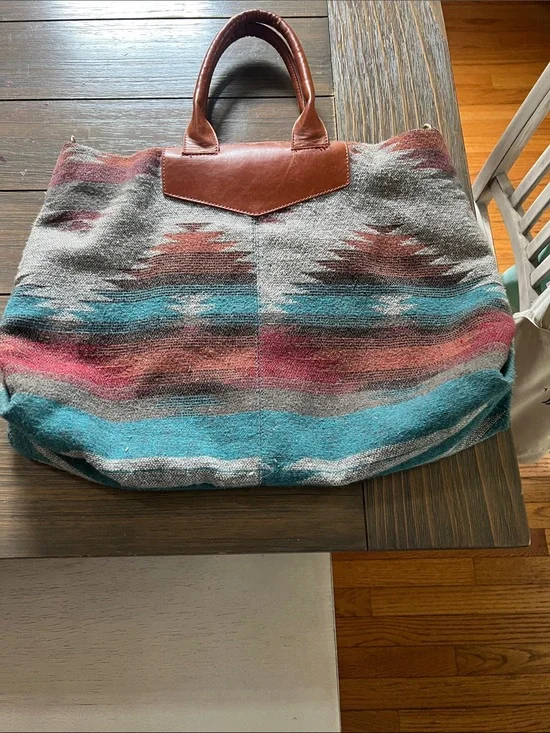Sole Society Multicolor Southwestern Tote with Brown Leather Handles