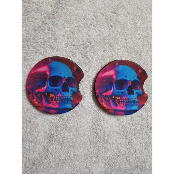 Skull Car Coasters - Gothic Drink Coasters - Car‎ Cup Holder Coasters