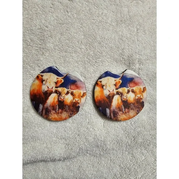 Cow Car Coasters Highland Cattle Drink Coasters Farmhouse Decor‎ Set