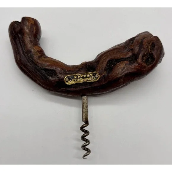 Vintage French Grape Vine Gnarled Wood Handle Corkscrew Wine Bottle Opener