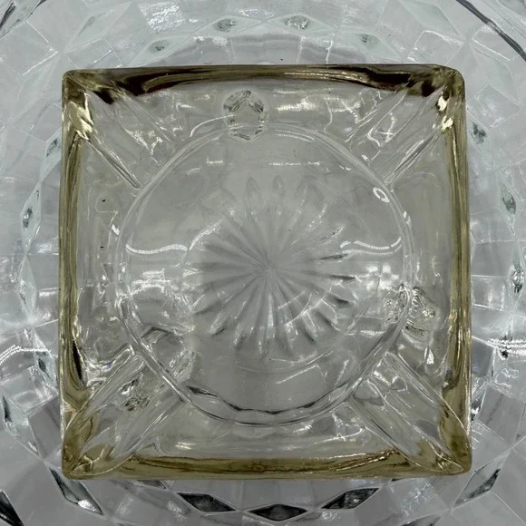 Vintage Clear Glass Ashtray Square Heavy Mid-Century Modern‎ Heavy Glass Vintage