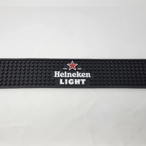Heineken Light‎ Beer Bar Mat Rail Black Stars Man Cave 24