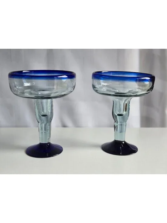 Mexican Hand Blown Glass – Set of 2 Hand Blown Margarita Glasses (10 oz)