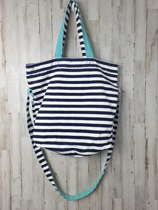 Thirty-One Retro Metro Navy and White Striped Tote Bag