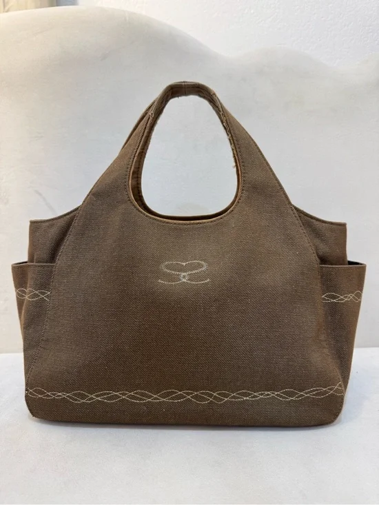 Savoy Denim Hand Bag with Gold Embroidered Logo & Pattern | Vintage Y2K Style