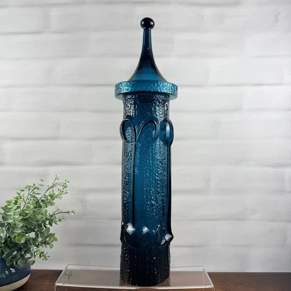 Wayne Husted Stelvia Antiqua Large Blue Glass Apothecary Jar Italy 1960s