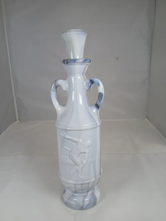 Olympian McGill Canadian Whiskey Milk Glass Liquor Bottle White Gray Marble