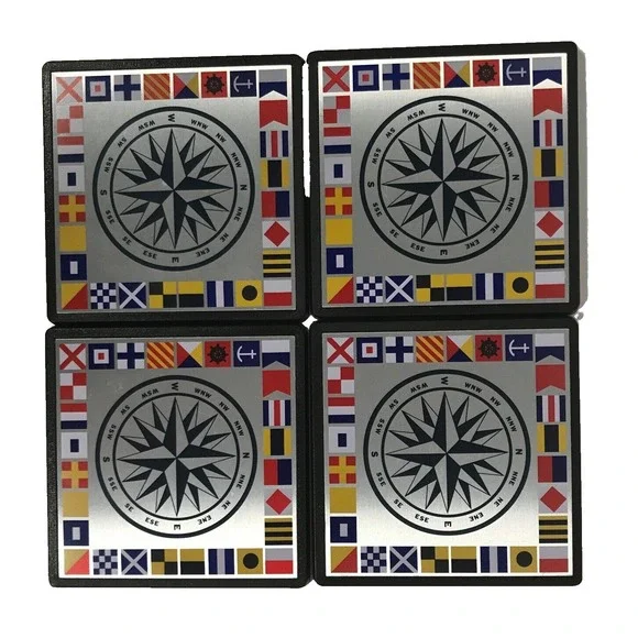 SeaWorld Nautical Coaster Set of 4 Compass Rose Maritime Signal Flags Vintage
