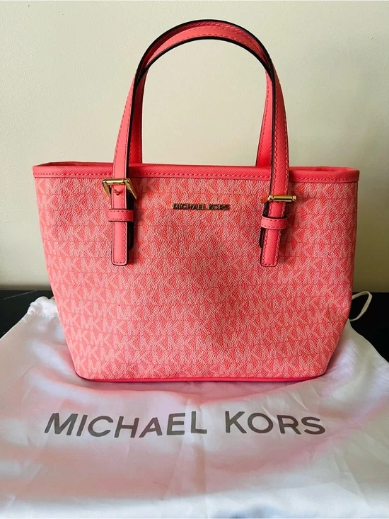 Michael Kors Coral Signature MK Tote with Gold Hardware