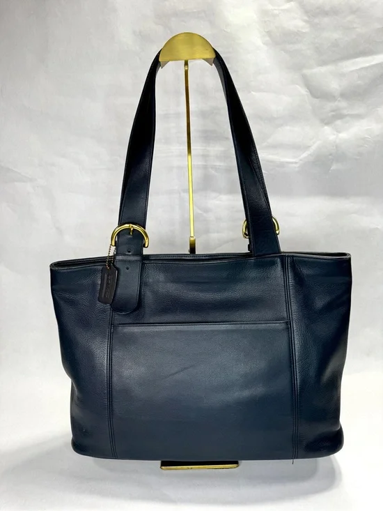 Vintage Coach 4155 Navy Blue Leather Large Tote Shopper Brass Hardware USA