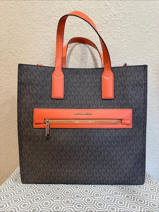 Michael Kors KENLY Lg north south tote satchel shoulde carry bag Tangerine