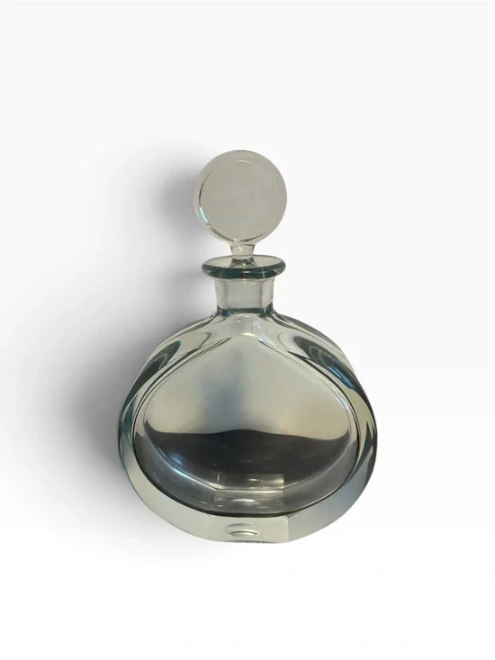 Signed Bohemian Style Mid Century Crystal Disc Decanter Vintage