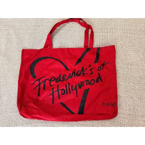 Fredericks of Hollywood Red Tote Bag Glitter Heart Logo Shopper Handbag