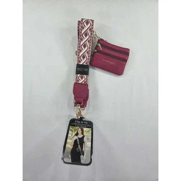 Clip & Go Women's Crossbody Strap Wallet Set in Berry Pink
