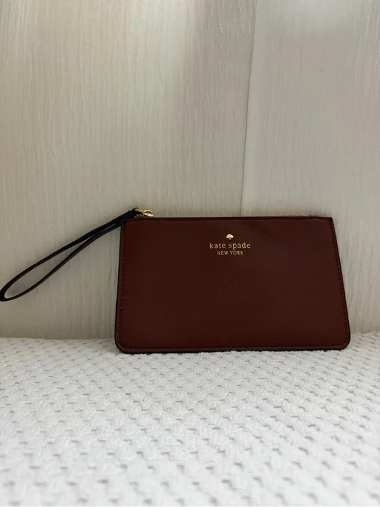 kate spade Brown Zip Wristlet with Gold Logo