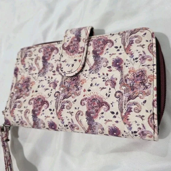 Mundi Paisley Floral Large Wallet Wrislet‎ Organizer Purple