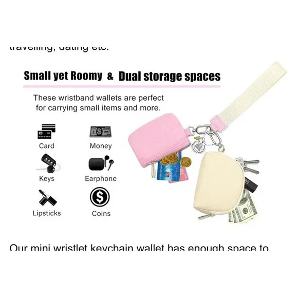 Mini Zip Around Wristlet keychain Wallet for Women，Small Dual Pouch Wristlet